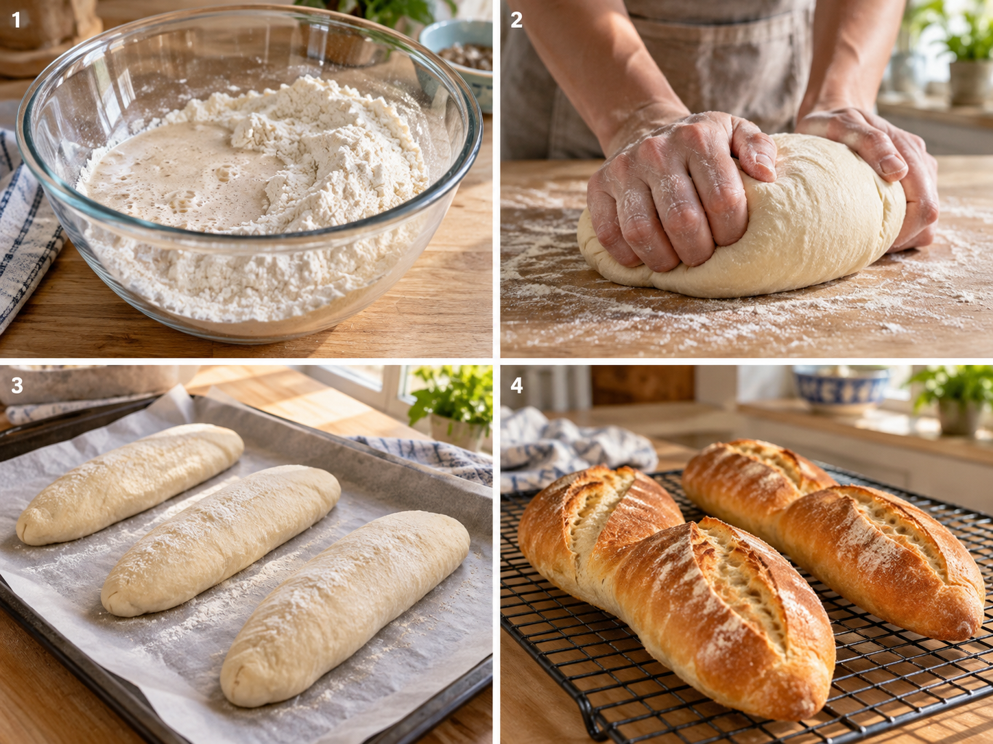 Vier Schritte beim Formen und Backen von Berliner Knüppeln