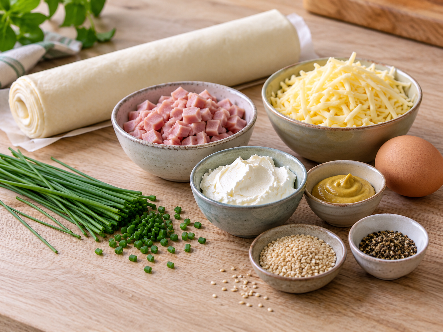 Zutaten für Blätterteigtaschen mit Schinken und Käse