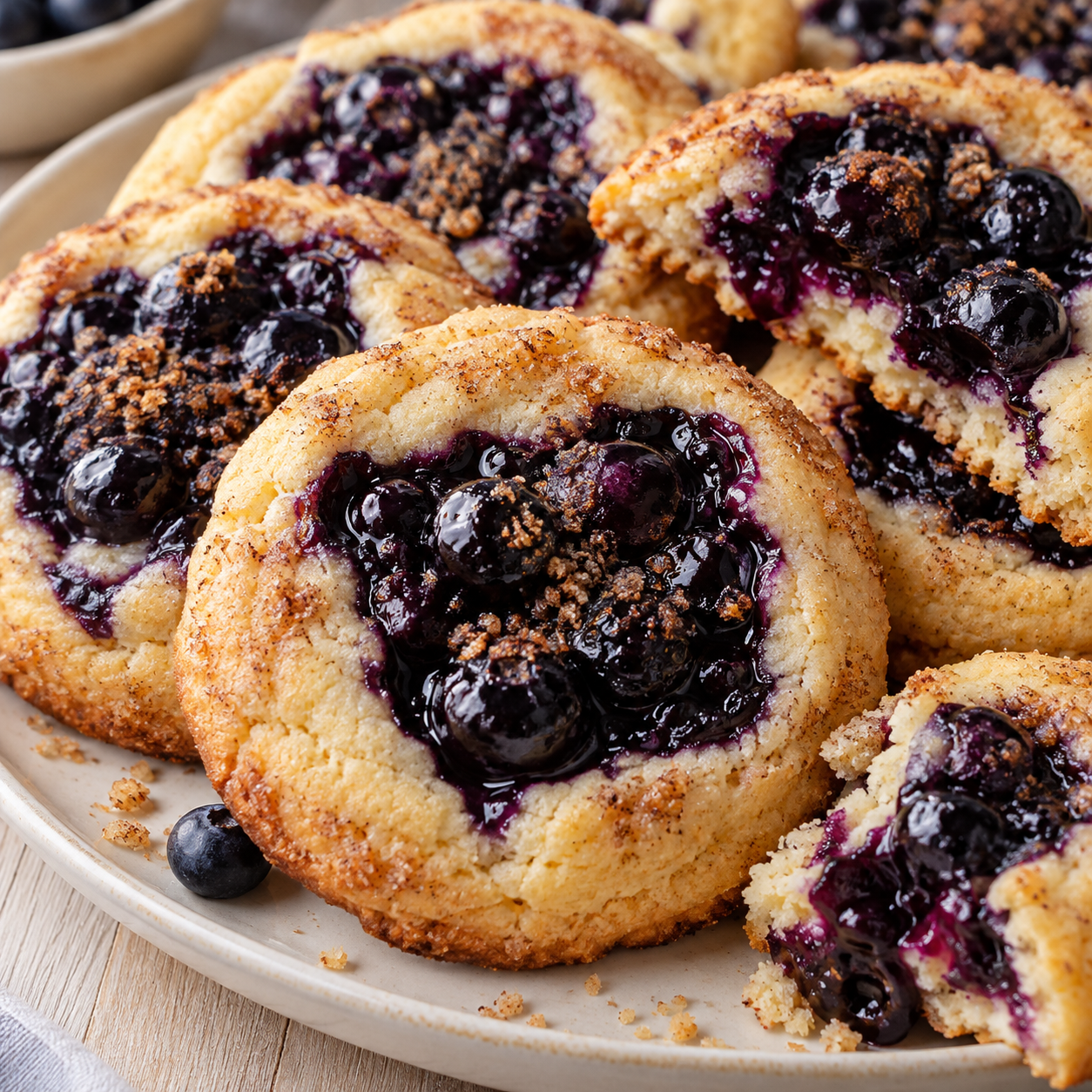 Blaubeer-Cookies mit glänzender Füllung und Zimtstreuseln