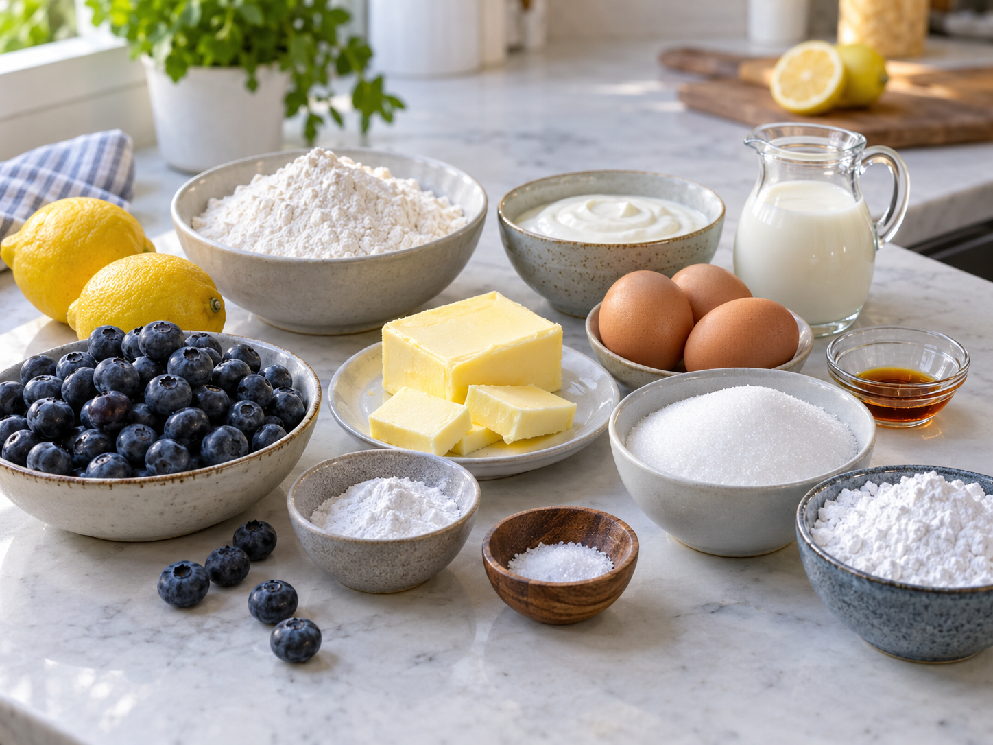 Zutaten für Blaubeer-Zitronen-Kuchen mit Zitronenglasur