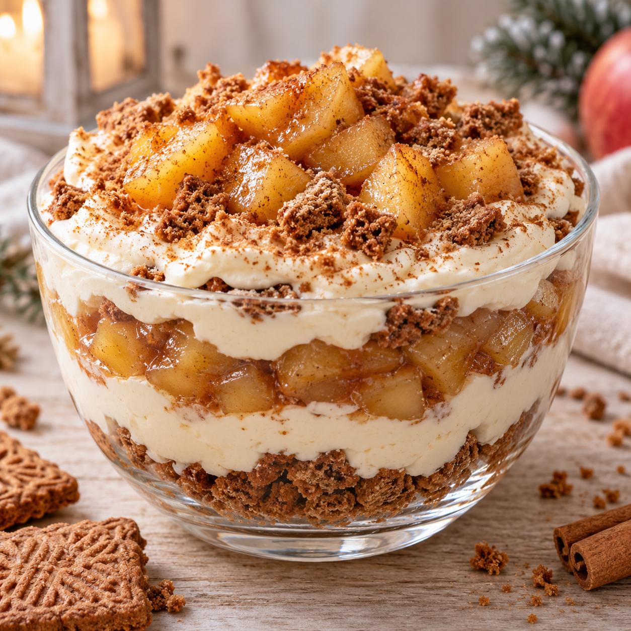 Bratapfel-Tiramisu mit Spekulatius, Apfelkompott und heller Creme