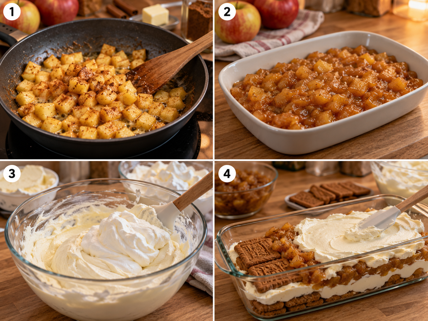 Vier Schritte für Bratapfel-Tiramisu mit Apfelkompott und Creme