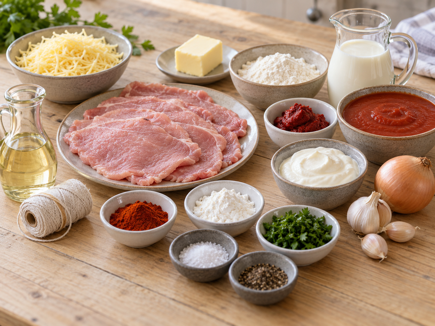Zutaten für Rouladen mit Käsefüllung und Tomatensoße