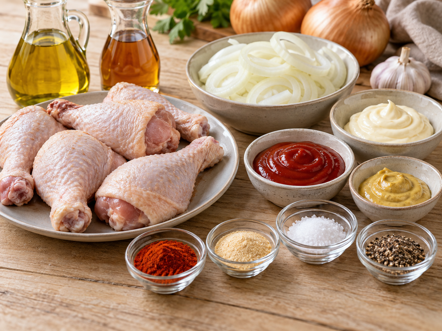 Zutaten für Chicken Charleston mit Hähnchen, Zwiebeln und Sauce