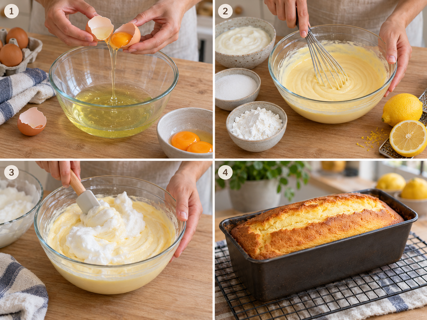 Vier Schritte für Joghurtkuchen vom Eischnee bis zum gebackenen Kuchen
