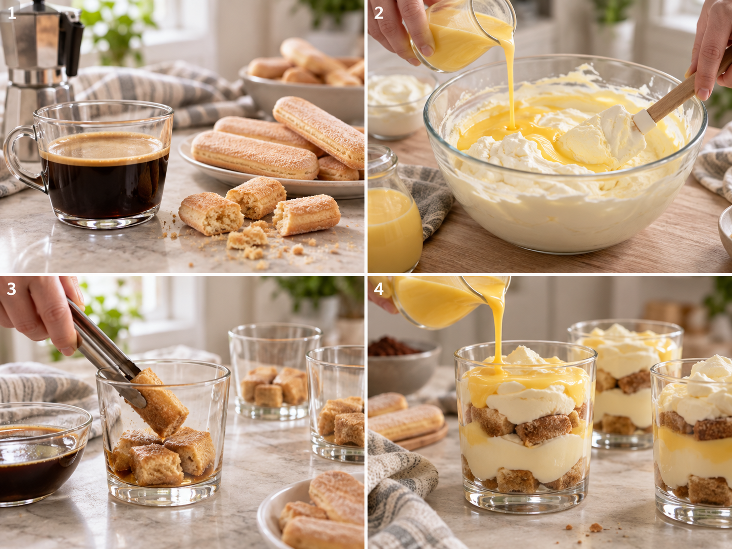 Vier Schritte für Eierlikör-Tiramisu im Glas mit Mascarpone