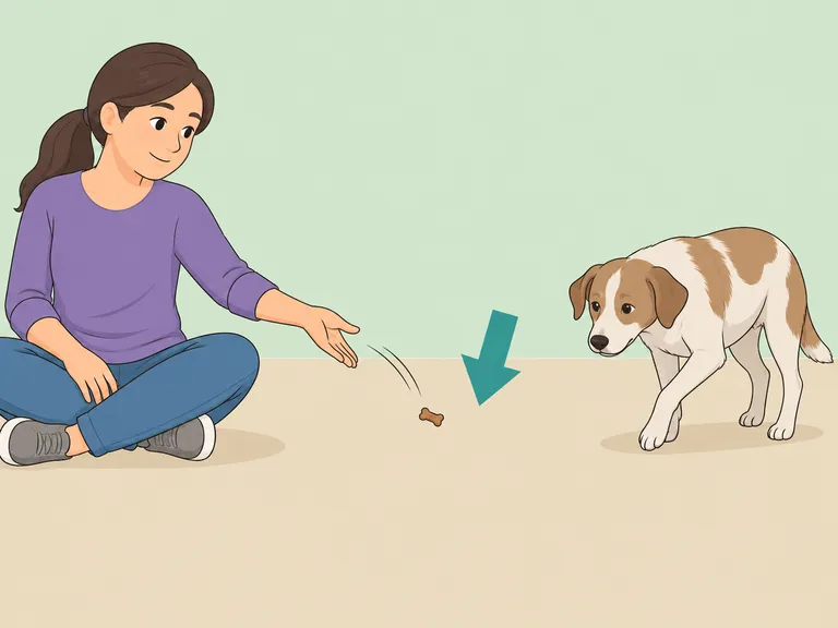 Eine Person lässt einen unsicheren Hund freiwillig näherkommen.