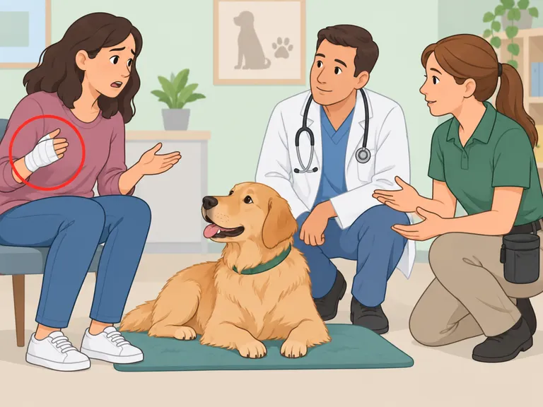 Eine Hundehalterin holt fachliche Hilfe, nachdem Sicherheit oder Gesundheit betroffen sind.