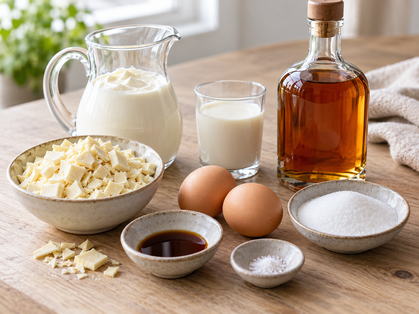 Zutaten für Engelchenlikör mit weißer Schokolade, Sahne und Amaretto