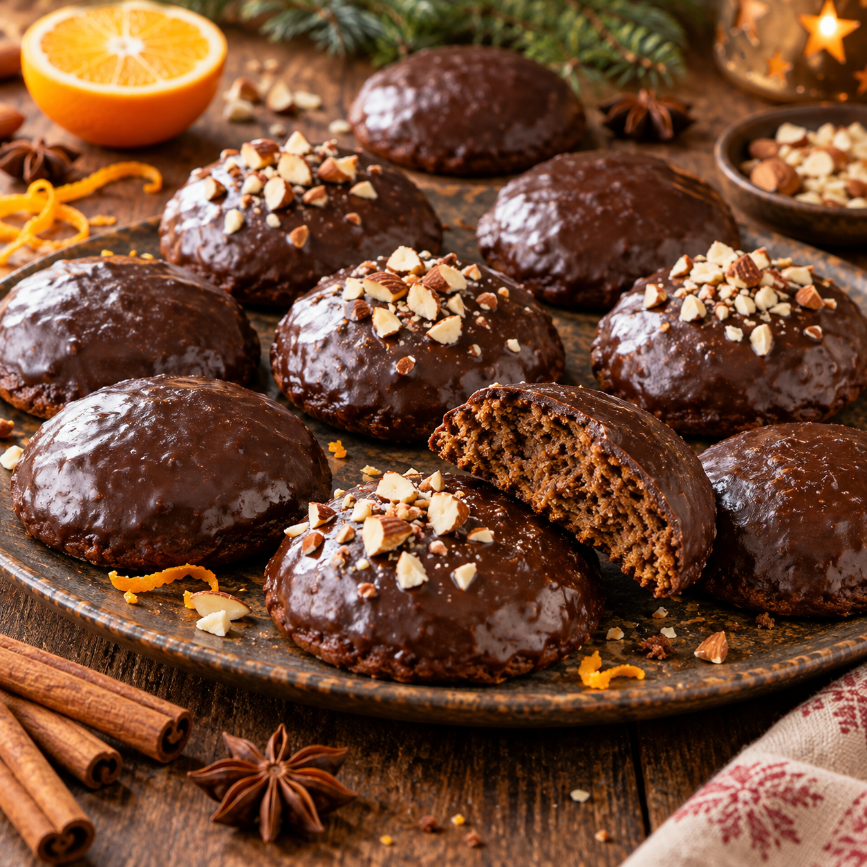 Vegane Schokoladen-Lebkuchen mit glänzender Glasur