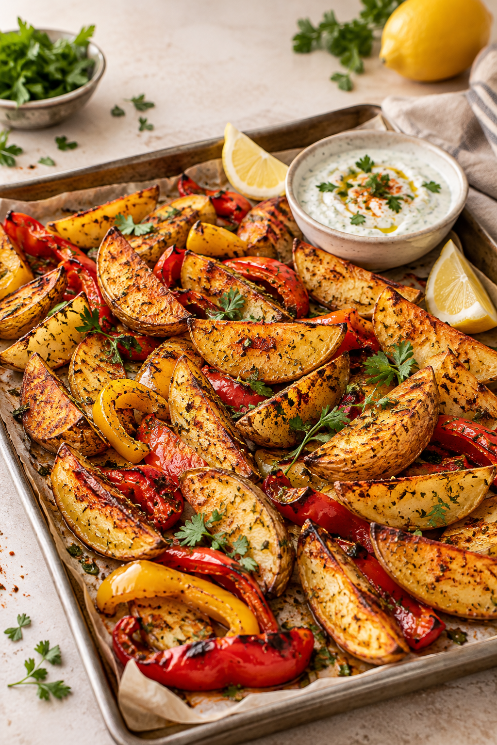 Würzige Kartoffel-Paprika-Wedges im Hochformat