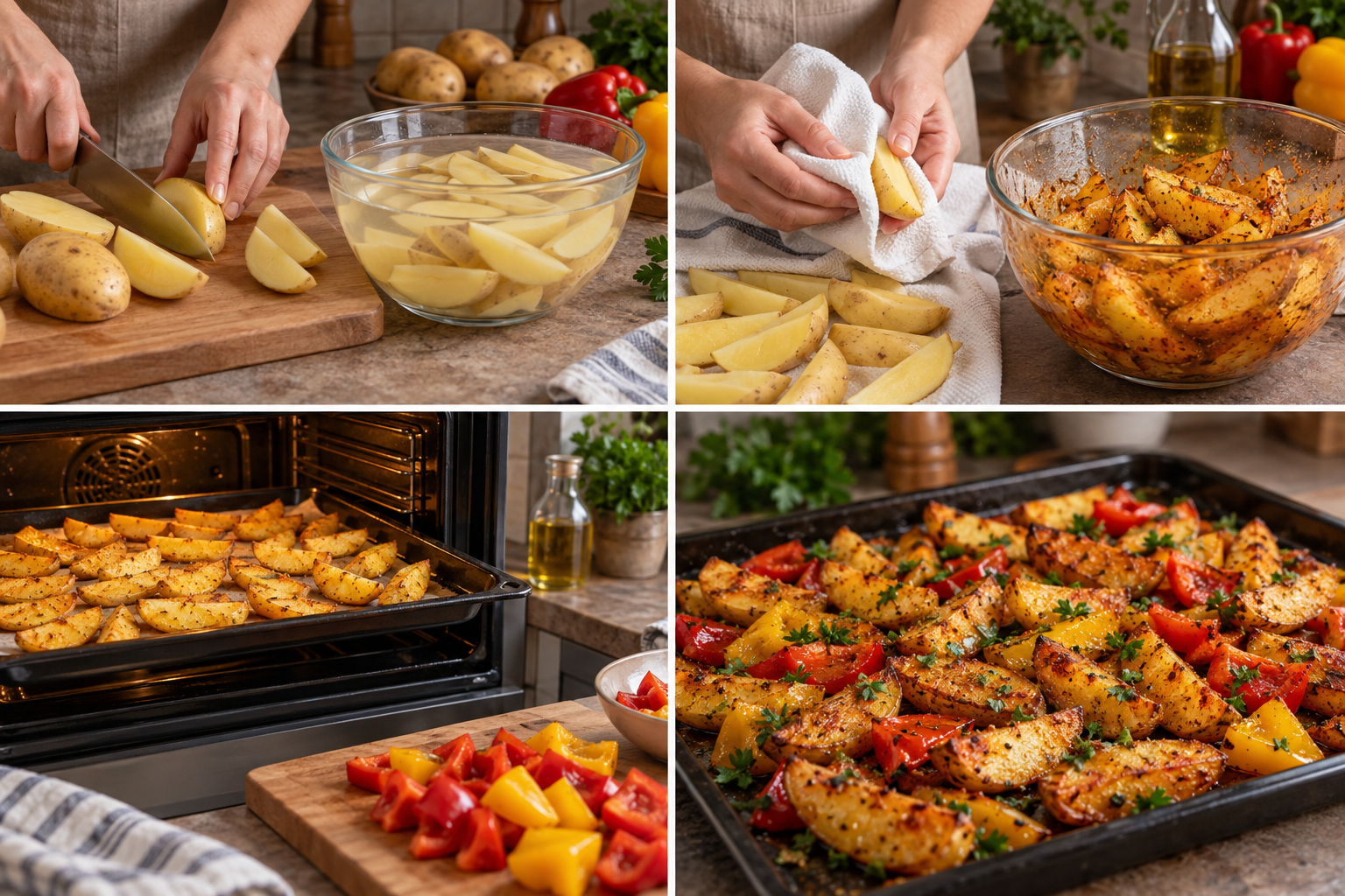 Zubereitung der Kartoffel-Paprika-Wedges in vier Schritten