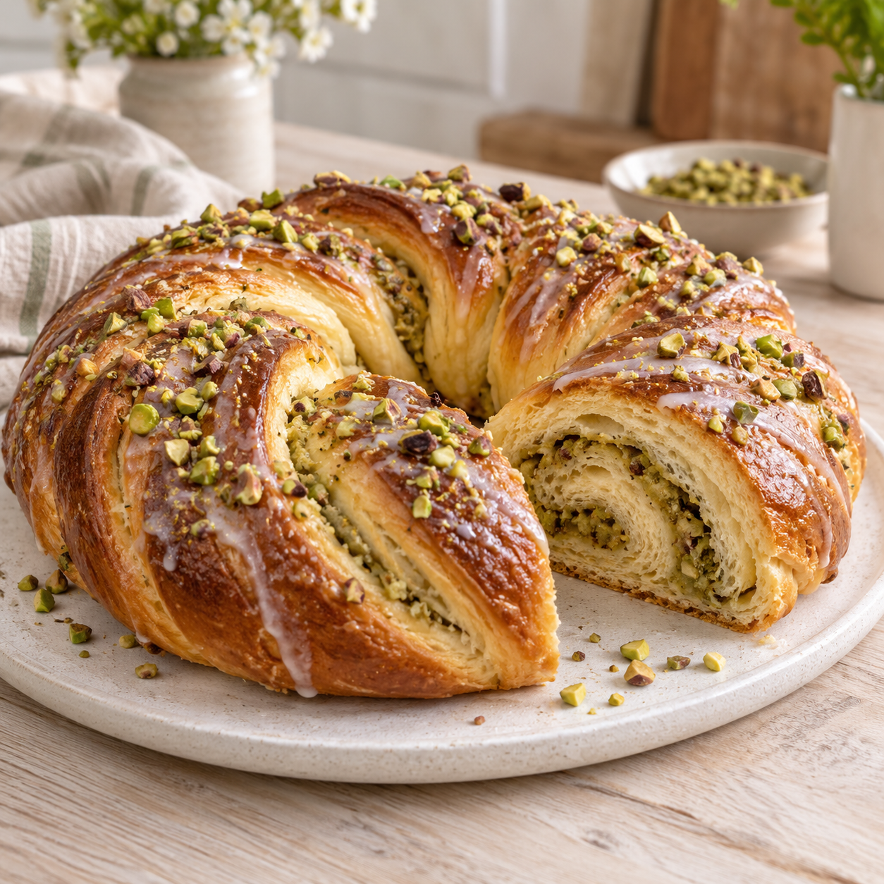 Hefekranz mit Marzipan und Pistazien