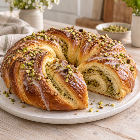 Hefekranz mit Marzipan und Pistazien