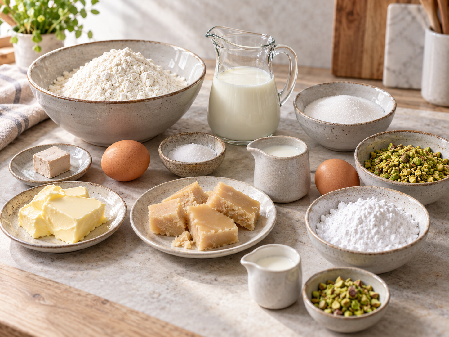 Zutaten für Hefekranz mit Marzipan und Pistazien