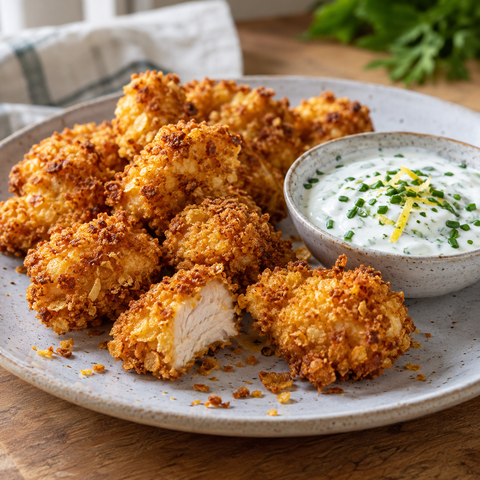 Knusprige Chicken Nuggets aus dem Airfryer mit Kräuter-Dip