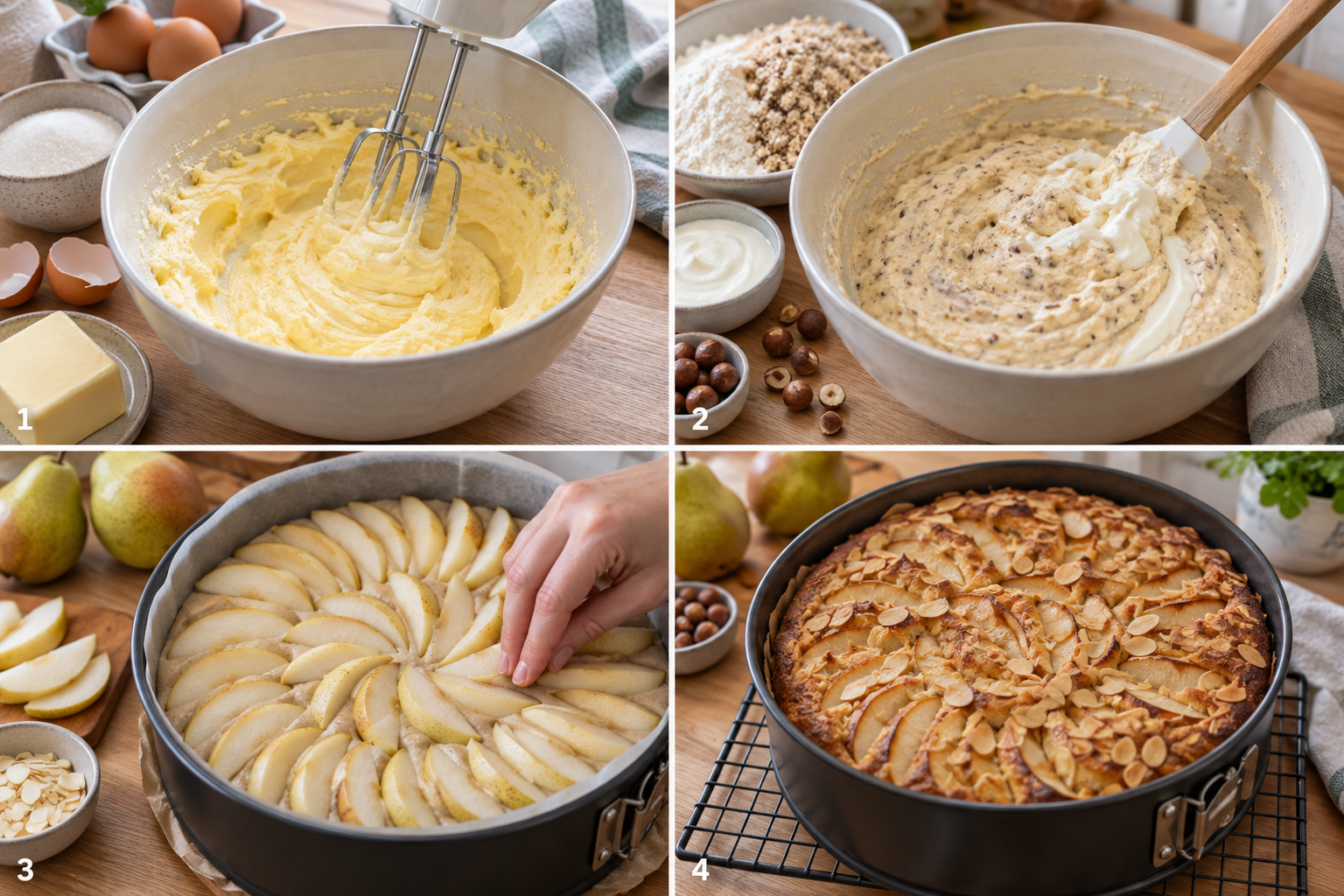 Schritte für Birnenkuchen vom Rührteig bis zum goldbraunen Kuchen