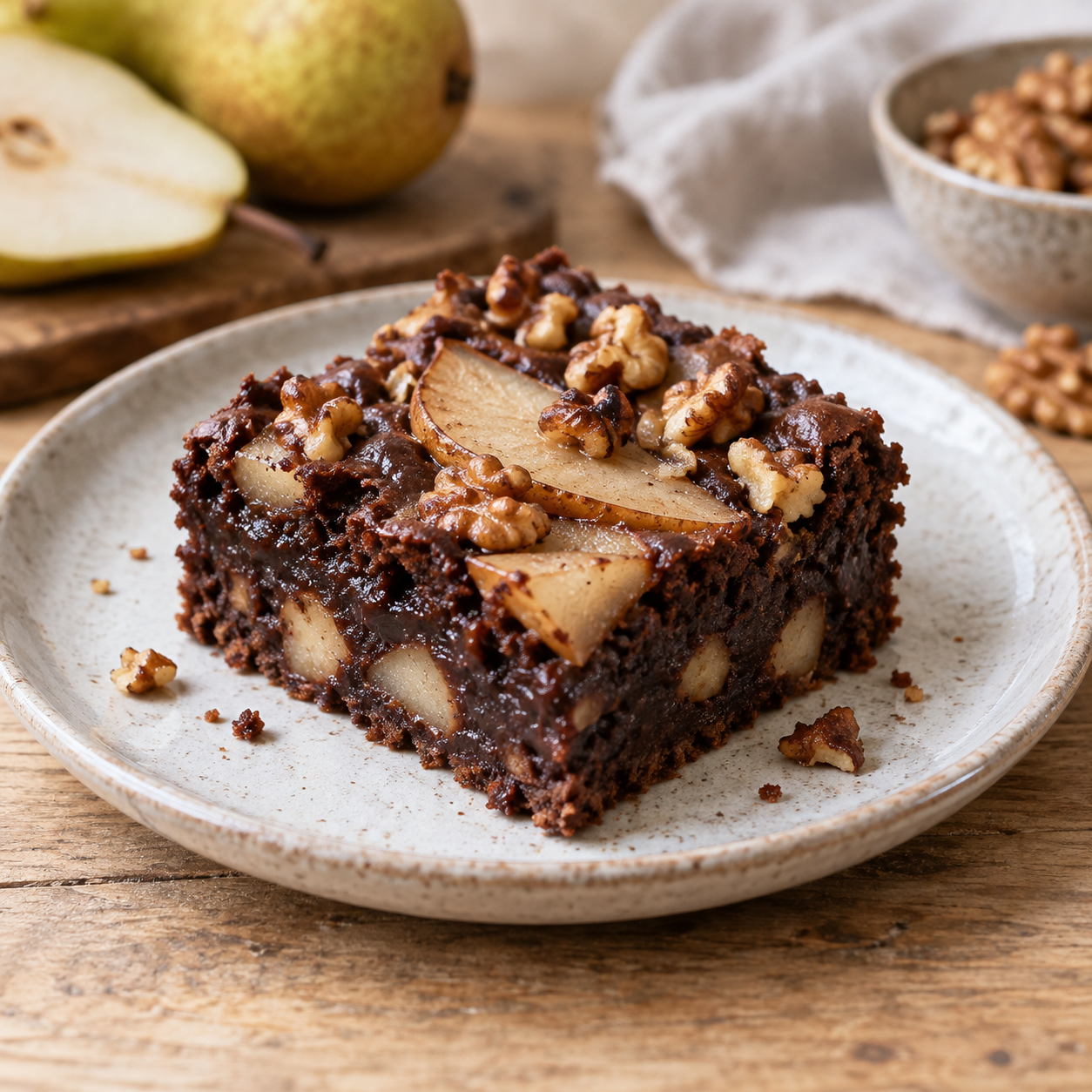 Saftige Birnen-Walnuss-Brownies mit dunkler Schokolade
