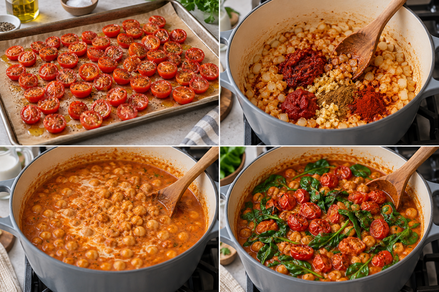 Zubereitungsschritte für würzigen Harissa-Kichererbsen-Eintopf