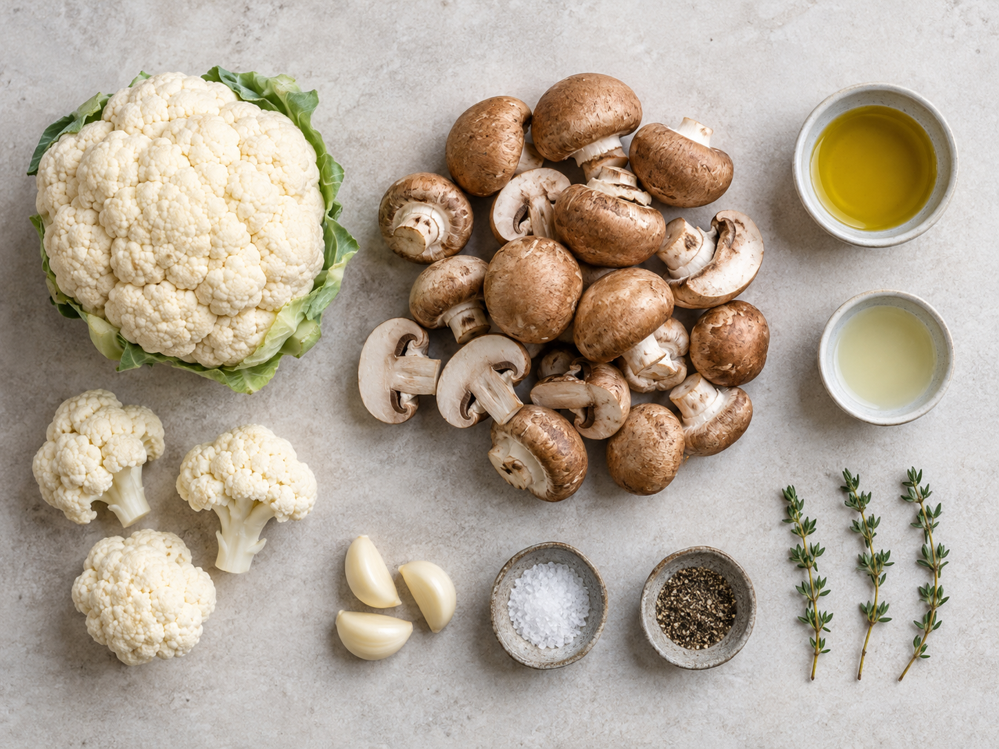 Zutaten für Blumenkohl-Champignons-Pfanne mit Thymian