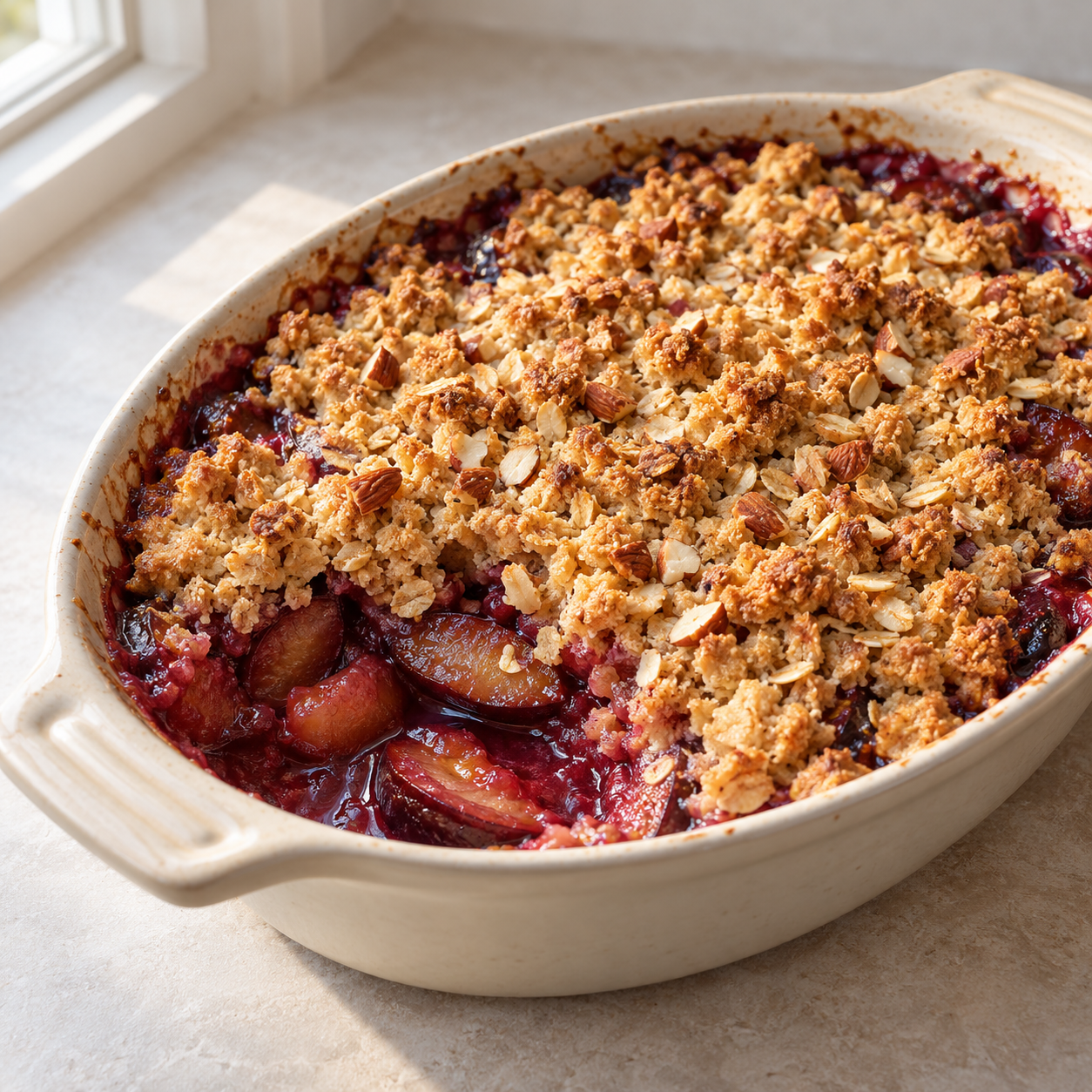 Zwetschgen-Crumble mit Haferflocken