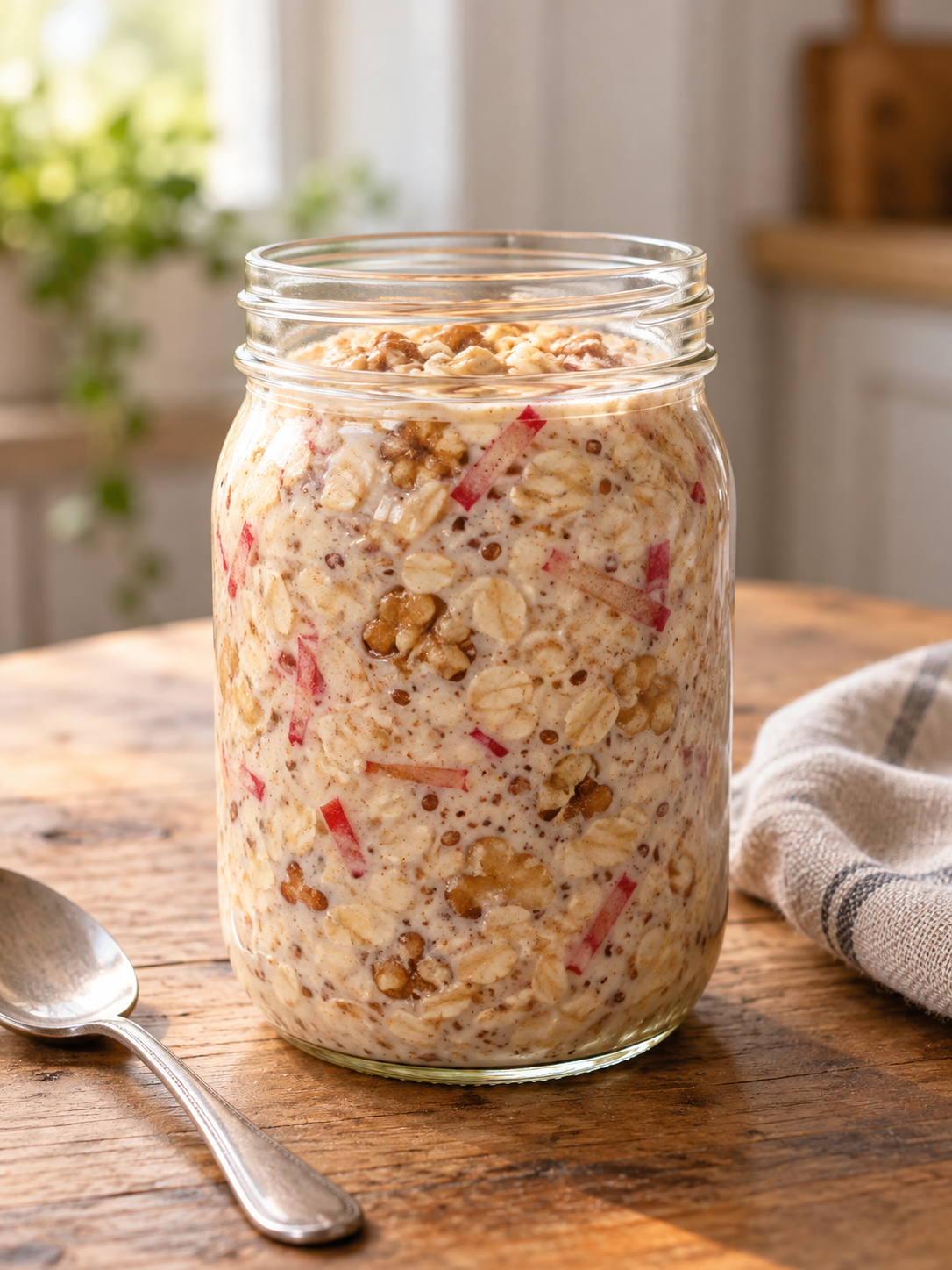 Vegane Overnight Oats mit Apfel und Walnüssen für Pinterest