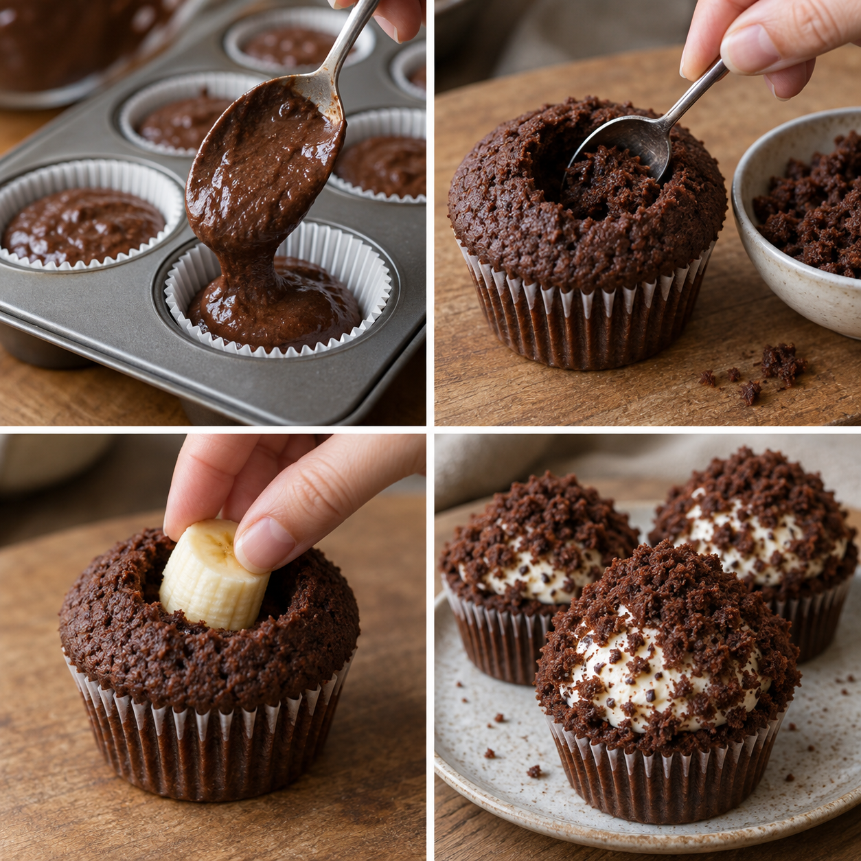 Zubereitung der Maulwurf-Muffins in vier Schritten