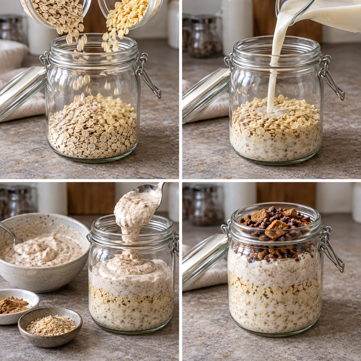 Zubereitung der Lebkuchen Overnight Oats in vier Schritten