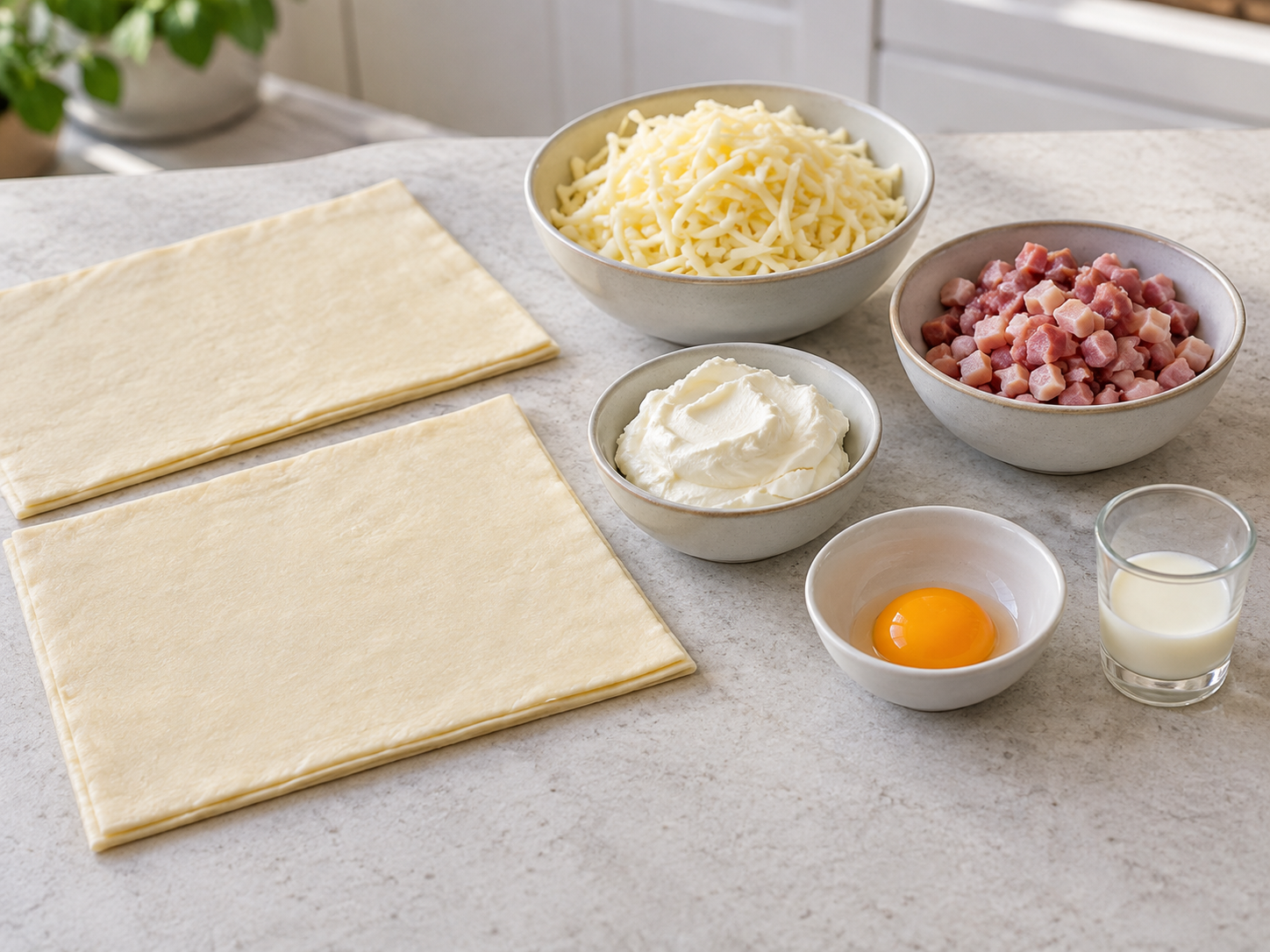 Zutaten für Blätterteig-Kringel mit Schinken und Käse