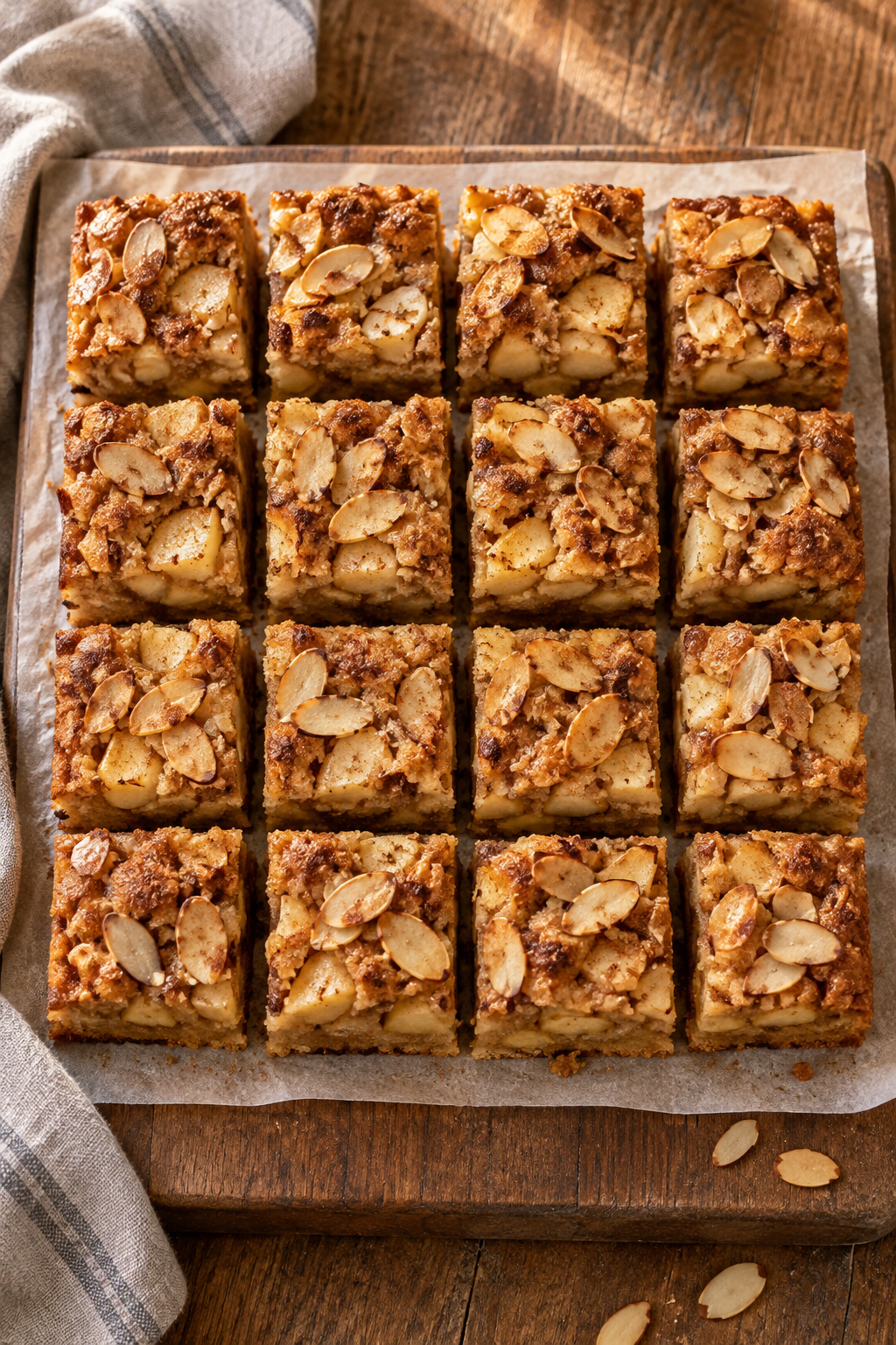 Zimt-Apfel-Blondies mit knuspriger Mandelkruste zum Merken