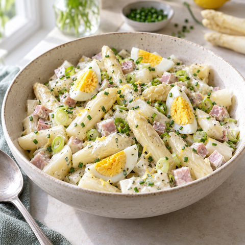 Spargelsalat mit Ei und Schinken