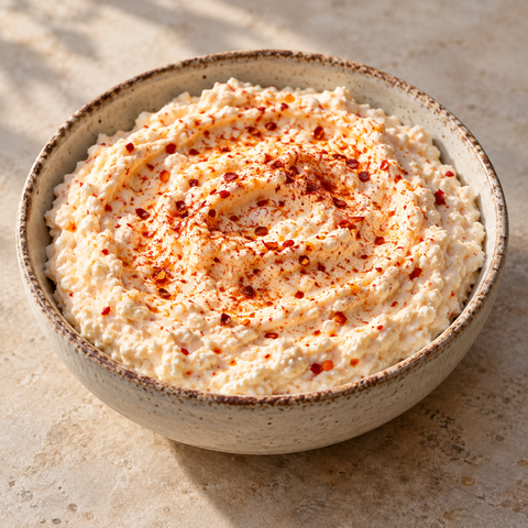 Cremiger Tirokafteri mit Paprika und Chiliflocken