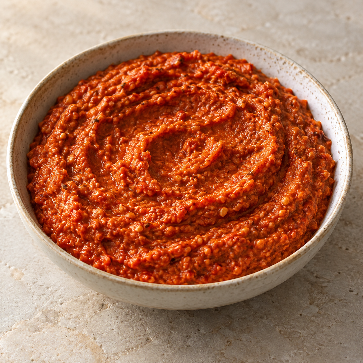 Orientalischer Muhammara Dip aus gerösteter Paprika und Walnüssen