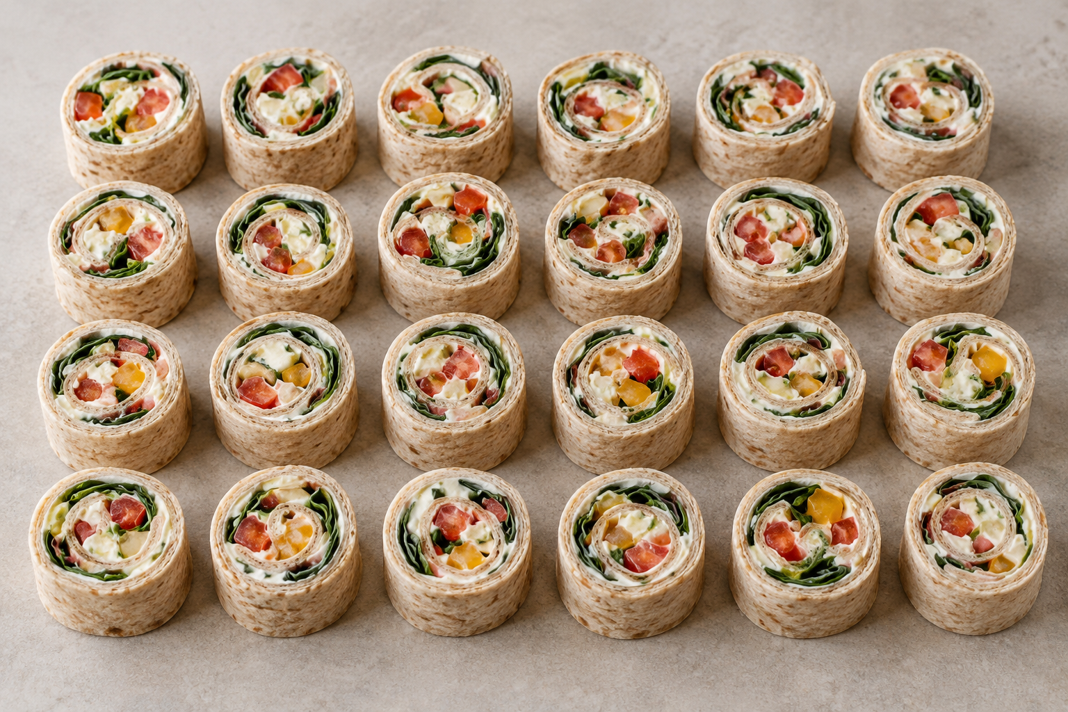 24 Feta-Tortilla-Röllchen mit Tomaten und Spinat