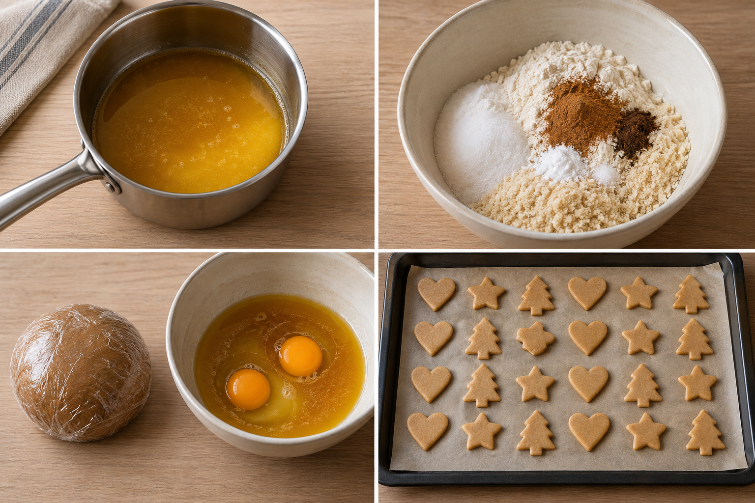 Vier Schritte für klassische Lebkuchen vom Schmelzen bis zu 24 Formen auf dem Blech
