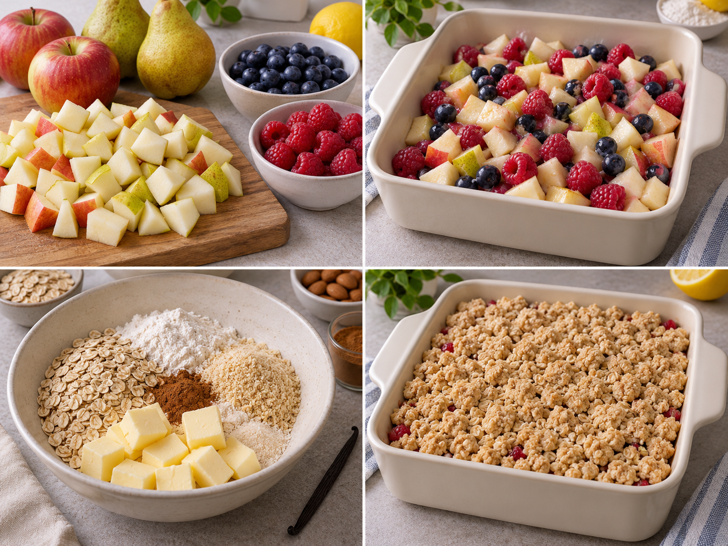 Zubereitungsschritte für Obst-Crumble saftig und knusprig