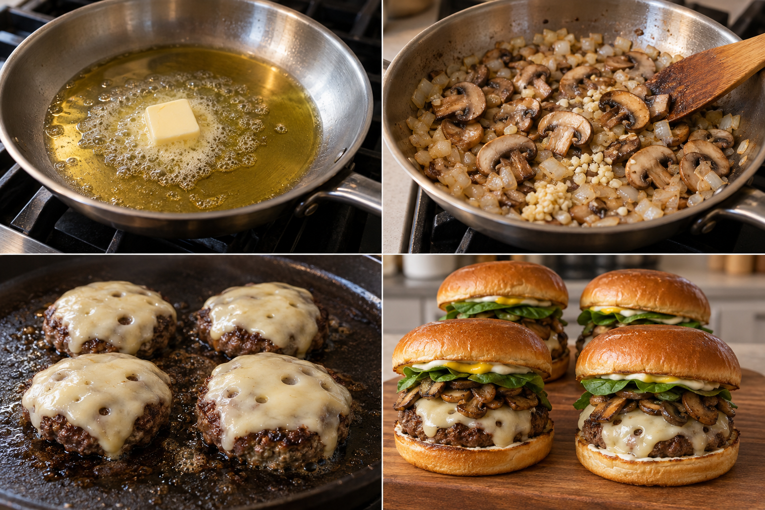 Vier Zubereitungsmomente für Schweizer Pilz-Burger