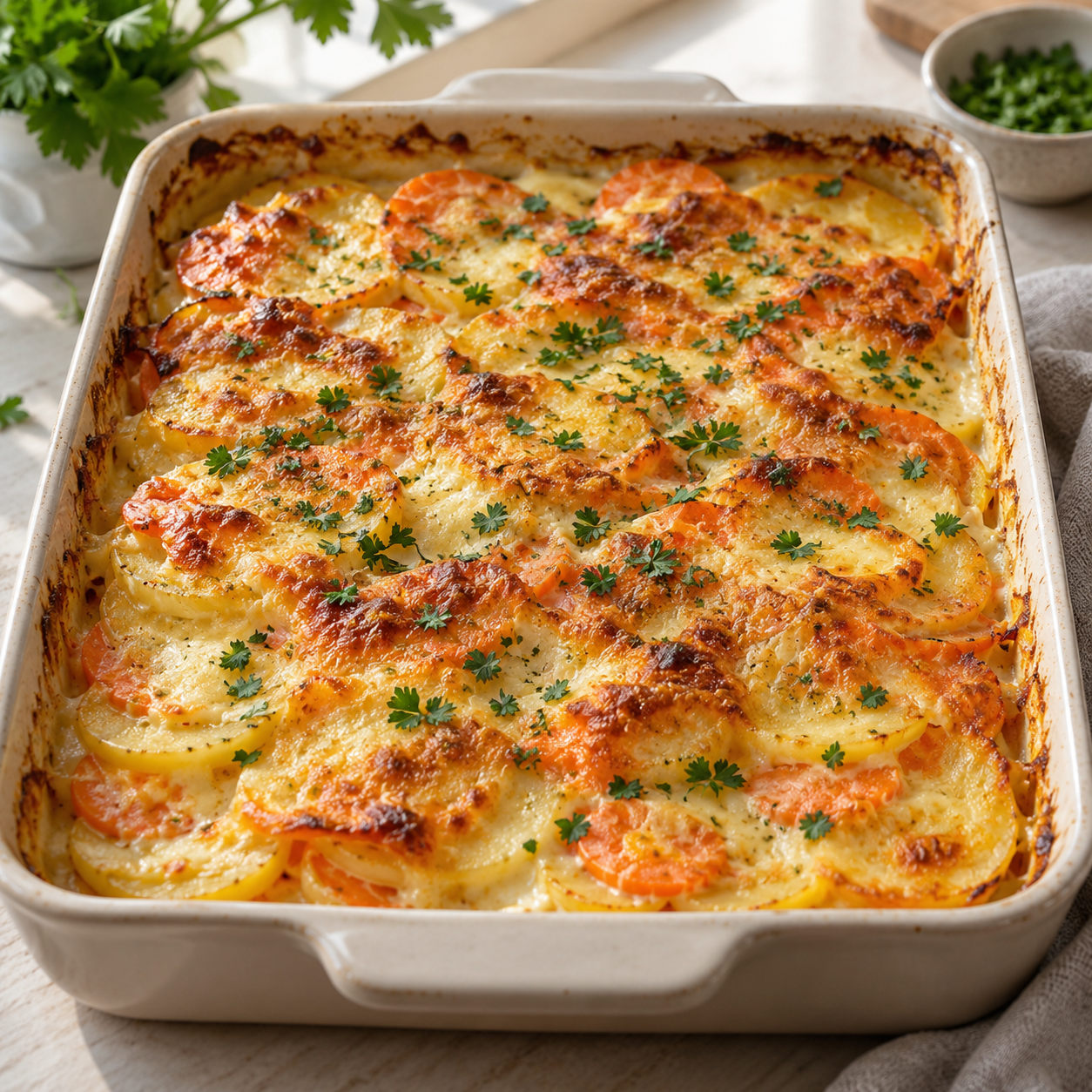 Kartoffel-Möhren-Auflauf mit Käse