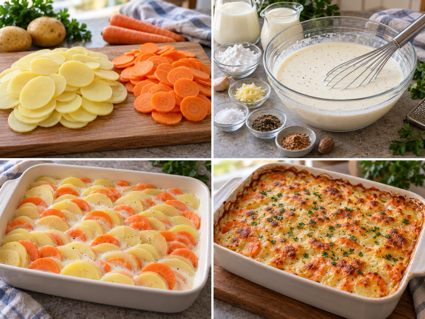Zubereitungsschritte für Kartoffel-Möhren-Auflauf mit Käse
