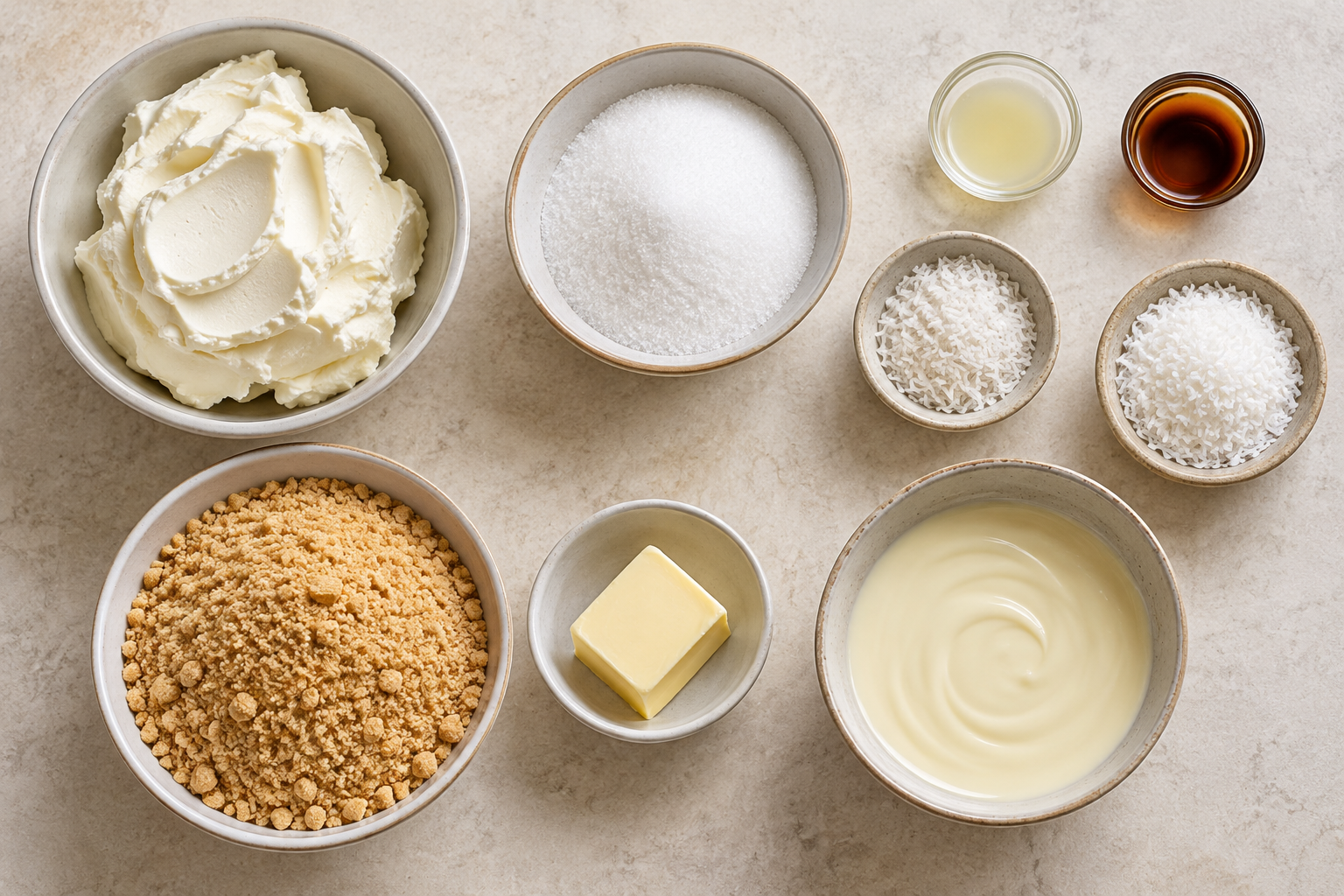 Zutaten für Käsekuchen-Kugeln mit Keks-Hülle und weißer Schokolade