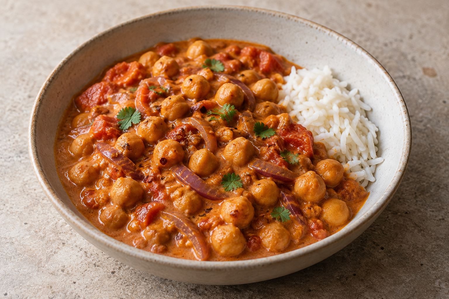 Cremiges Kichererbsen-Curry mit Tomaten und Kokosmilch