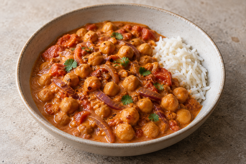 Cremiges Kichererbsen-Curry mit Tomaten und Kokosmilch