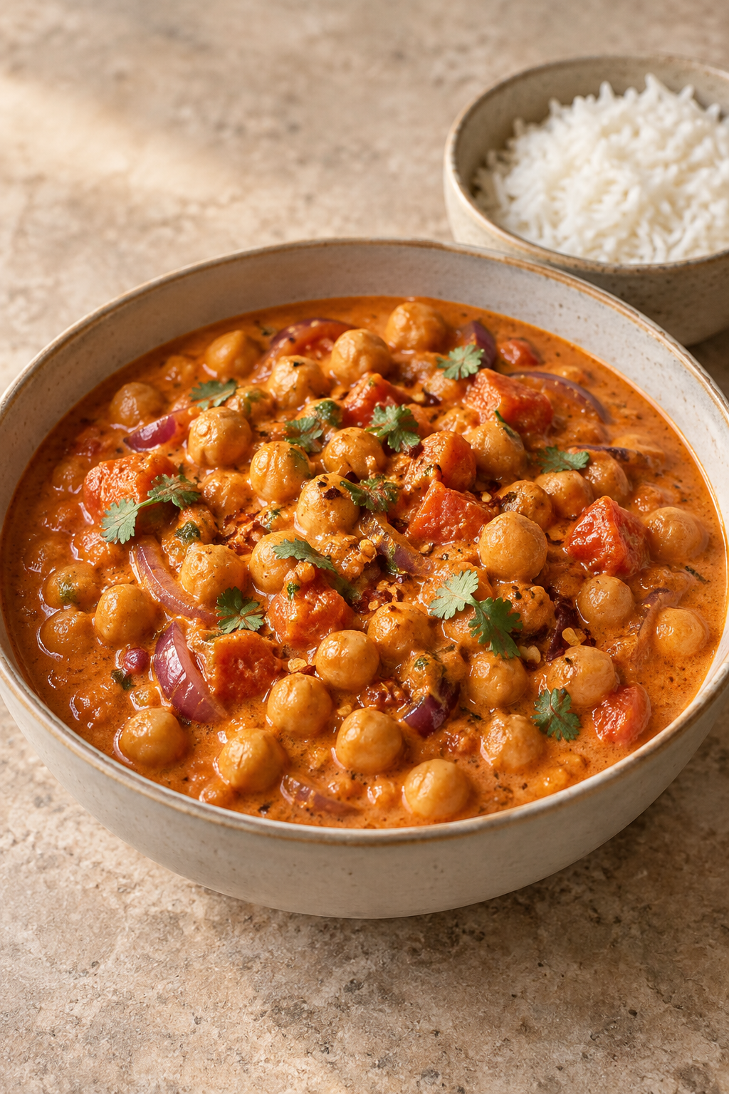 Schnelles cremiges Kichererbsen-Curry mit Reis