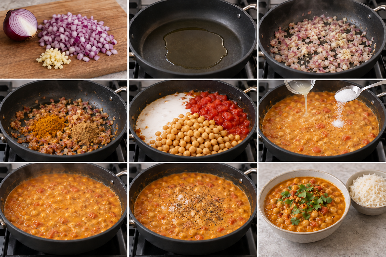 Neun Zubereitungsschritte für Kichererbsen-Curry