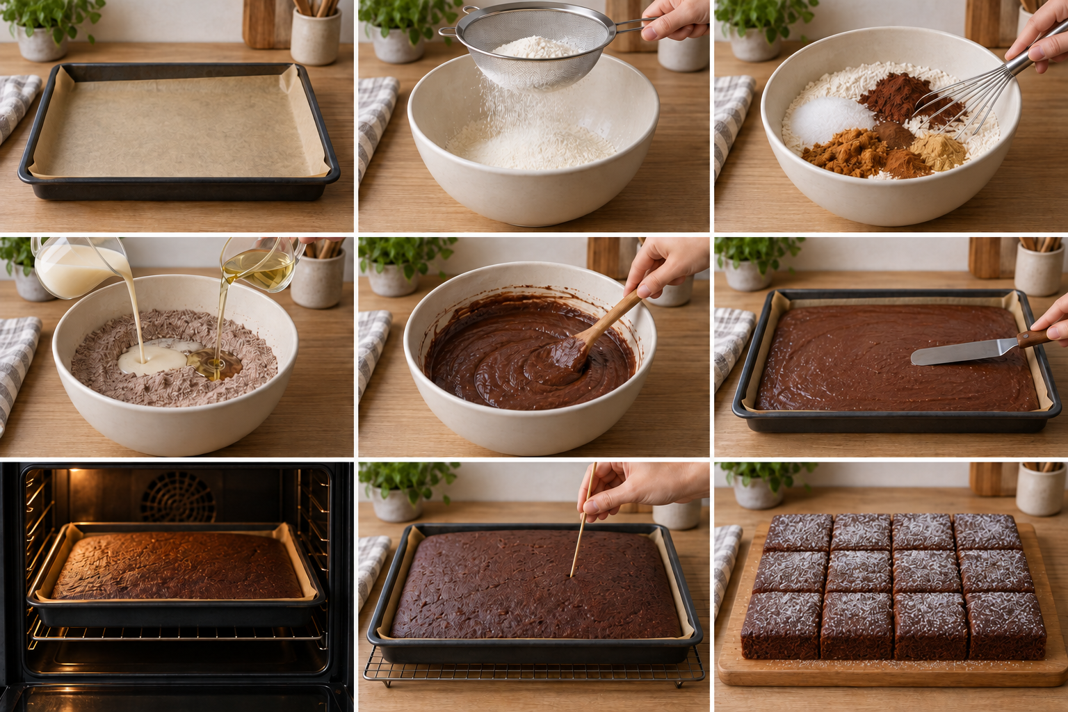 Neun Schritte für veganen Schoko-Lebkuchen vom Blech