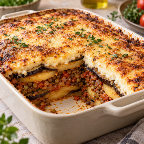 Linsen-Moussaka vegetarisch und würzig