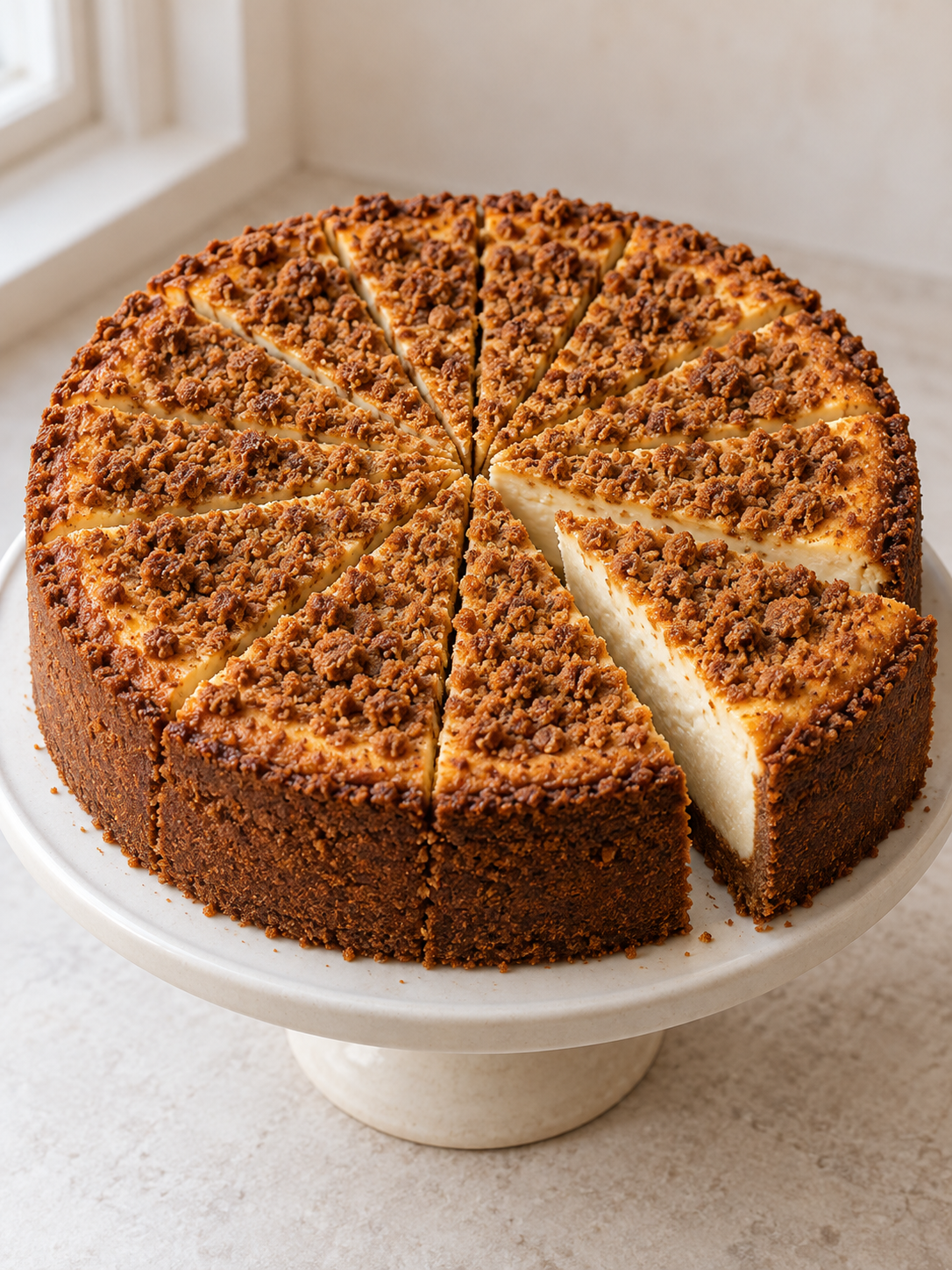Spekulatius-Cheesecake mit zwölf Stücken im Hochformat