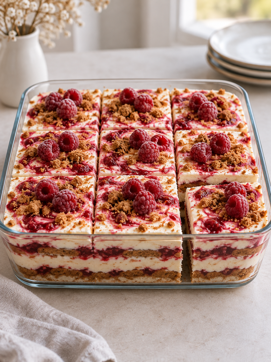 Spekulatius-Himbeer-Tiramisu mit neun sichtbaren Portionen