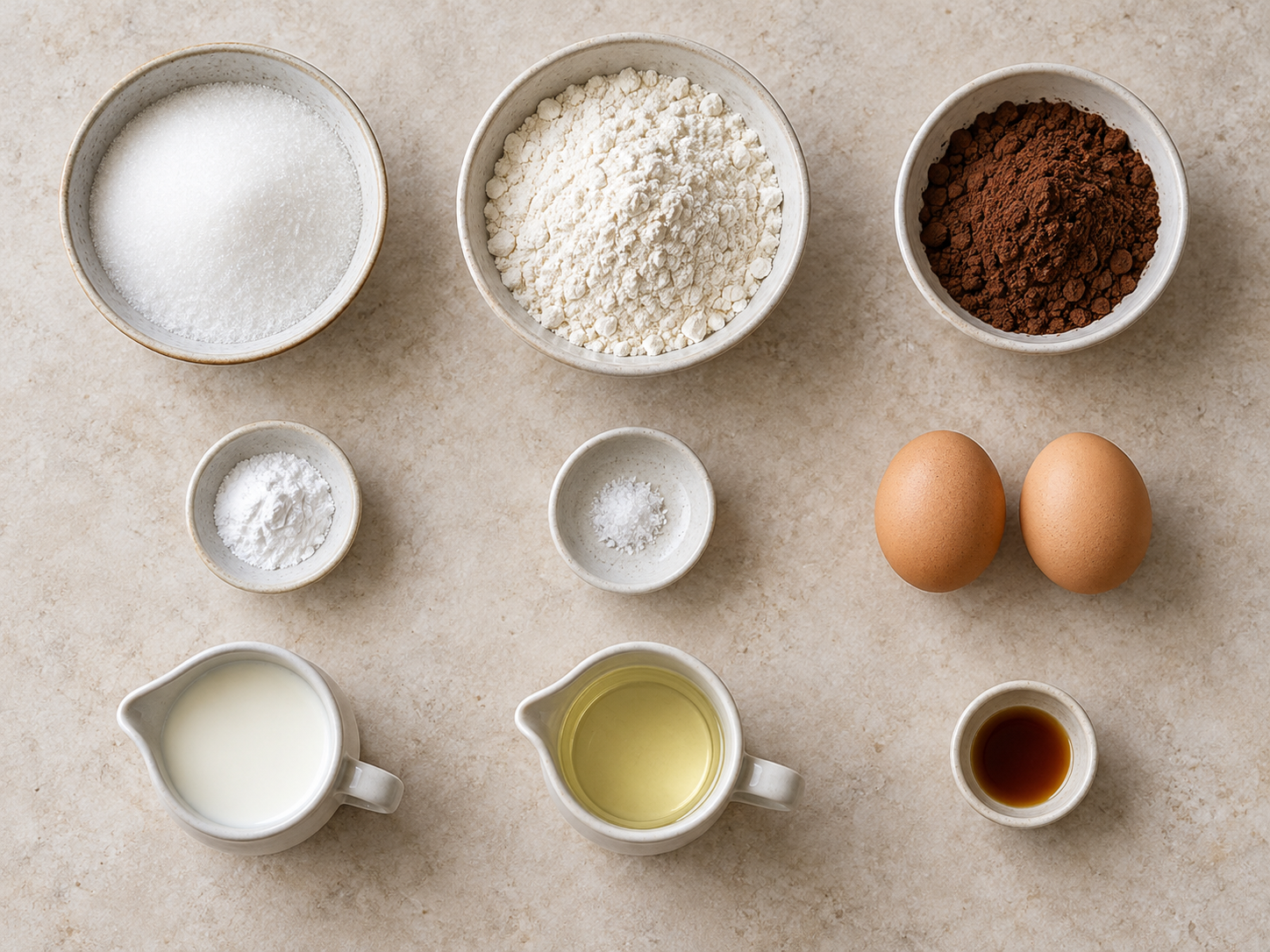 Neun Zutaten für schnellen Schokokuchen mit genau zwei Eiern