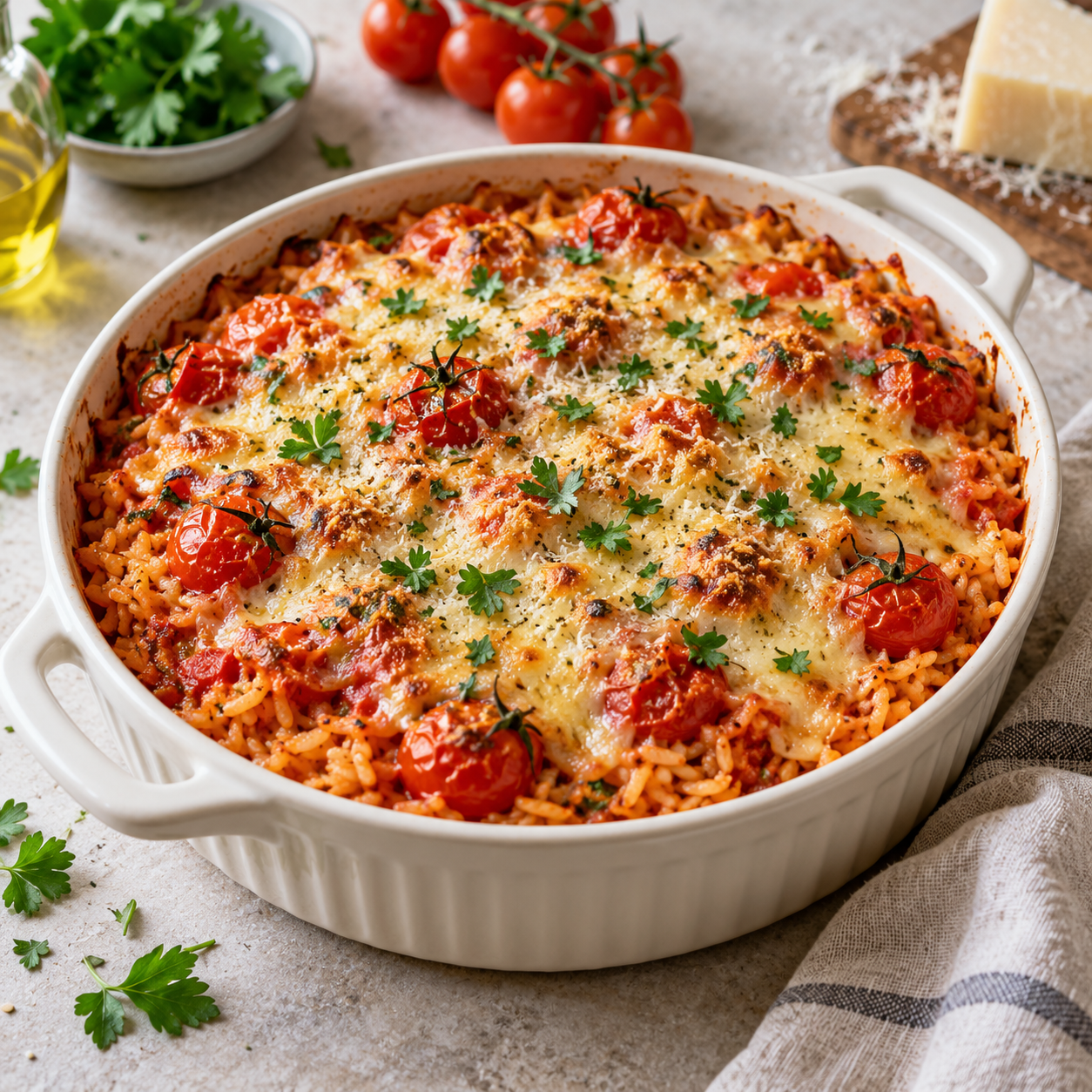 Überbackener Reis mit Tomaten